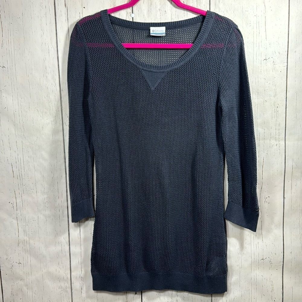 Columbia Womens Knit Waffle Gray Sporty Crewneck Lightweight Sweater Top